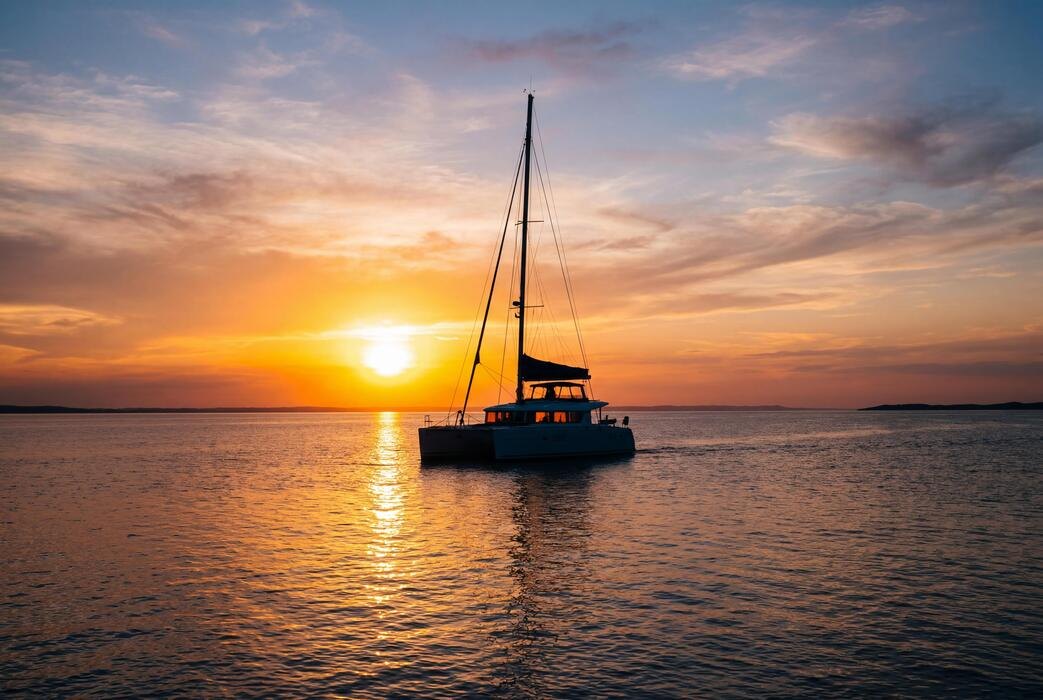 Catamarã da frota Flip ao pôr do sol